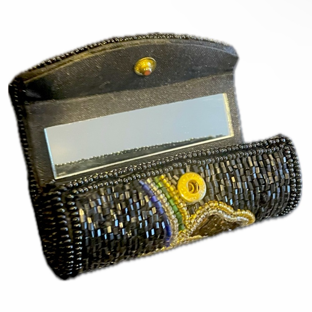 Vintage beaded lipstick case with mirror and snap closure